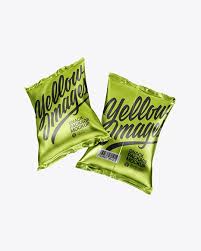 Two Metallic Snack Packages Mockup In Packaging Mockups On Yellow Images Object Mockups Mockup Free Psd Mockup Psd Mockup