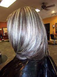 Gray Highlights In Dark Brown Hair Google Search Gray Hair Highlights Blending Gray Hair Hair Highlights And Lowlights