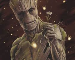 Groot descends from a race of walking flora and resembles a sentient tree. I Am Groot Print Guardians Of The Galaxy Digital Art Painting Gotg Marvel Art Marvel Wallpaper Art