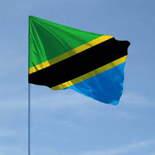 National flag consisting of triangles of green and blue separated by a black diagonal stripe with yellow fimbriations (narrow borders). Flag Tanzanii Kupit I Zakazat Flagi In Ua