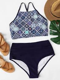 plus geometric lace up top with high waist bikini in 2019