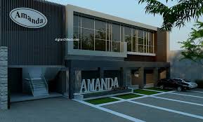 Site lebar ke belakang, 2 lantai model atap perisai. 86 Contoh Desain Fasad Kantor Modern Terbaik