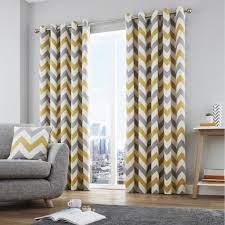 Chevron Fully Lined Eyelet Curtains Ochre Yellow Tonys Textiles Deco Rideaux Salon Idee Deco Rideaux Idee Deco Rideaux Salon