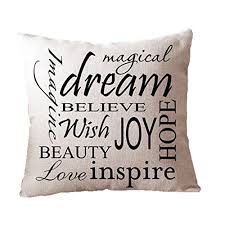 Accent your home with beautiful throw pillows with the sayings and quotes you love and like. Leaveland Dream Inspirational Quote 18x18 Inch Cotton Linen Square Throw Pillow Case Decorative Durable Cushion Slipcover Home Decor Standard Size Accent Pillowcase Encasement Buy Online In Aruba At Aruba Desertcart Com Productid 49434586