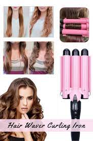 Pink 3 Barrel Curling Ceramic Iron Wand Hair Waver Curling Iron Temperature Adjustable Curling Iron Hairstyles Barrel Curls 3 Barrel Waver Hair