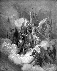 The Archangel Michael Challenges Satan In Battle Before He Is Cast Out Of Heaven Gustave Dore Painting Art