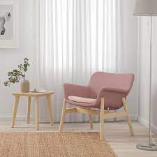 vedbo armchair gunnared light brown pink height including back cushions 29 1 2 ikea in 2021 furniture ikea armchair fabric armchairs