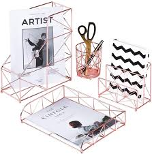 Maybe you would like to learn more about one of these? Hot Rose Gold Office Supplies 4 In 1 Decorative Rose Gold Desk Accessories Organizer Letter Sorter File Holder Desk Tray And Pen Holder Wish