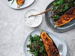 Aubergines With Harissa Lentils And Greens Recipes Hairy Bikers Recipe Greens Recipe Dried Lentils Recipes