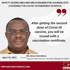 How to register for covid vaccine in kenya create an account by visiting portal.health.go.ke/register Kenya Editors Guild Twitter àªªàª° After Getting The Second Dose Of Covid 19 Vaccine You Will Be Issued With A Vaccination Certificate Dr Willis Akhwale Ministry Of Health Coronavirusfacts Https T Co J15kqdimt3