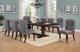 Best Quality Furniture D36d9 9pc Dining Set 1 Table 8 Chairs Cappuccino Dark Gray Upholstered Dining Side Chair Dining Room Sets Furniture