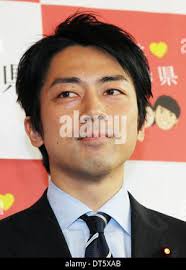 Mito, Japan. 10th Feb, 2014. Paliamentary Secretary For Reconstruction  Shinjiro Koizumi visits Ibaraki governor Masaru Hashimoto at the  prefectural office in Ibaraki