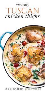 Creamy Tuscan Chicken Thighs Chicken Thigh Recipes Baked Easy Chicken Dinner Recipes Chicken Dinner Recipes