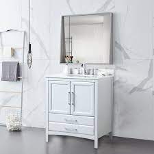 Kksafe bathroom sink vanity 30 x 18 x 34 inch, narrow depth vanities with sliding barn door and white sink, small bathroom vanity sink combo, storage vanity cabinet vanity sinks for bathrooms. Vanity Art 30 Single Sink Bathroom Vanity Set 1 Shelf 2 Drawers Small Bathroom Storage Floor Cabinet With White Marble Top Overstock 27120209