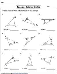 Use your knowledge of the interior angles of a triangle as well as supplementary angles to solve the problems. Angle Sum Property And Exterior Angle Theorem Triangle Worksheets