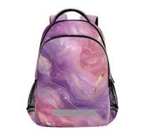 Wzzzsun marmo rosa viola artistico zaino bambini ragazze ragazzi zainetti  scuola con riflettenti daypack borsa da viaggio per donna uomo