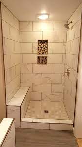 Grouted 12 X 24 Tile With Marble Look Schluter Edging On All Corners Bathroom Layout Bathrooms Remodel Bathroom Design Small