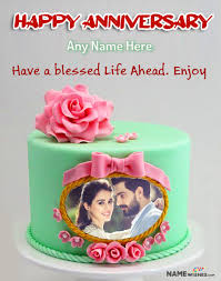 Simple anniversary cake design for couple. Royal Rose Anniversary Cake With Name And Photo Couple Cake