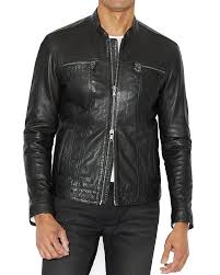 Leather Band Collar Moto Jacket