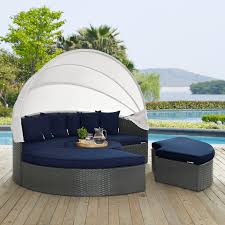 Is there an outdoor daybed with a canopy? Lexmodsummon Canopy Outdoor Patio Sunbrella Daybed In Canvas Gray Dailymail