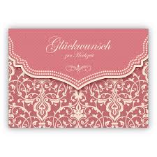 Es gibt einen grund zum feiern** auf der vorderseite und im karten inneren **geschenke tragen ist sehr schwer, darum bekommst du einen kuvert.** Feine Vintage Hochzeitskarte Mit Retro Damast Muster In Zartem Rosa Gluckwunsch Zur Hochzeit Kartenkaufrausch De