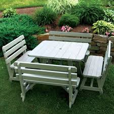 A L Furniture Yellow Pine Traditional Square Picnic Table With 4 Backed Benches Walmart Com Small Backyard Landscaping Picnic Table Used Outdoor Furniture