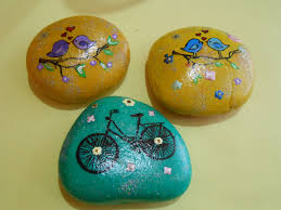 Birds In Branches And A Bicycle Painted On Stone Stone Painting Rock Decor Painted Rocks