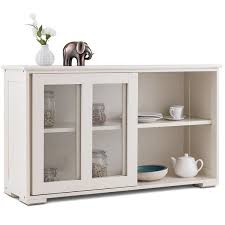 It's a good idea to enlist the help of a friend and always read the instructions supplied. Costway Storage Cabinet Sideboard Buffet Cupboard Glass Sliding Door Overstock 25719721