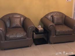 جدة كنب جلد خشب اصلي و