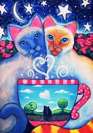 Valentine S Magic 5x7 Print By Brenna White Siamese Cat Love Roses Coffee Stars Moon In 2021 Cat Art Illustration Cat Painting Cat Colors