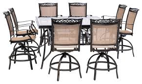 This table can swivel 360 degrees to provide space for everybody and the hydraulic lift can raise or lower the height up to 8 inches. Fontana 9 Piece Counter Height Outdoor Dining Set With 8 Sling Swivel Chairs Mediterranean Outdoor Dining Sets By Almo Fulfillment Services Houzz