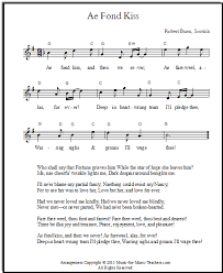 Ae Fond Kiss Lead Sheet In Treble Clef Key Of G With Chords A Scottish Song With Lyrics By Scottish Poet Robert Bu Lead Sheet Scottish Poems Singing Lessons