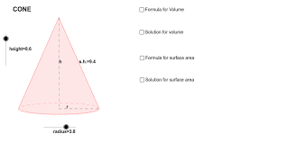 So i can't figure how to get the volume. Surface Area And Volume Right Circular Cone Geogebra