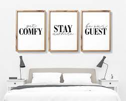 Be Our Guest 3 Piece Wall Art Stay Awhile Quote Art Get Comfy Printable Wall Art For Guest Room Decor Guest Bedroom Wall Art Signs Wall Printables Guest Room Decor Guest