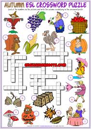 There's a fall words crossword and cryptogram puzzle, and a word scramble. Autumn Esl Printable Crossword Puzzle Worksheet For Kids