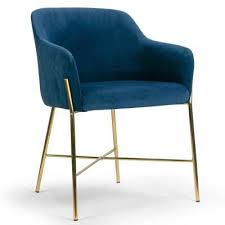 Glamour Home Ana Blue Velvet Arm Dining Chair With Golden Metal Legs Velvet Dining Chairs Blue Velvet Dining Chairs Dining Chairs