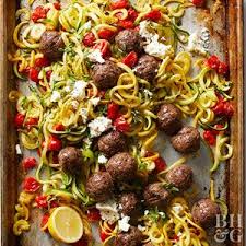 Greek Meatballs With Squash Noodles And Tomatoes Recipe Sheet Pan Recipes Recipes Light Dinner Recipes