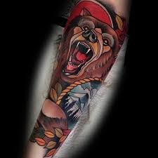 30 Neo Traditional Bear Tattoo Ideas For Men Animal Designs Traditional Bear Tattoo Bear Tattoo Bear Tattoos