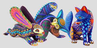 Alebrijes are brightly coloured, fantastical creatures, carved from copal wood and decorated in extremely detailed paintwork. Alebrije