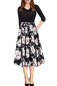 Women Vintage Casual Swing 3 4 Sleeve Patchwork Floral Midi Dress With Pockets Work In 2020 Spring Outfits Dresses Midi Dress Floral Midi Dress