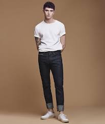 White Tee Selvedge Jeans Shirt Outfit Men Jeans Outfit Men Tucked In Shirt Outfit