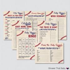 Baseball Baby Shower Games Package Seven Printable Games Etsy Baseball Baby Baseball Baby Shower Baby Shower Games