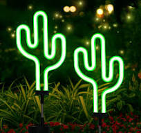 SunKite Cactus Solar Garden Stake Lights - Outdoor Waterproof Neon Lights  for Garden, Yard, Lawn, Pathway, Patio, Backyard (2 Pack)