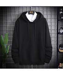 Black Simple Plain Color Pull Over Hoodies Hoodies Black Long Sleeve Sweatshirt Stylish Hoodies Men