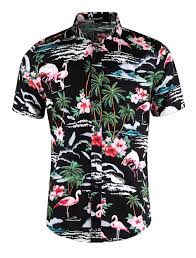Uxcell Men Slim Fit Floral Print Short Sleeve Button Down