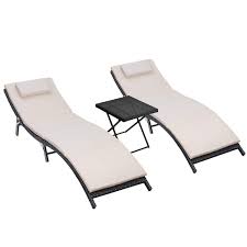 Homall 3 Pieces Outdoor Lounge Chair Patio Chaise Lounge Sets Pe Rattan Lounge Chair With F Outdoor Chaise Lounge Chair Poolside Furniture Lounge Chair Outdoor