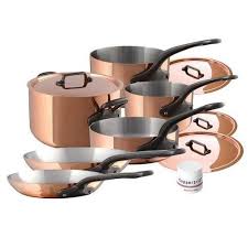Mauviel M Heritage Copper 150c 6400 04 10 Piece Set With Cast Iron Handles Continue Cookware Set Stainless Steel Copper Cookware Set Cast Iron Cookware Set