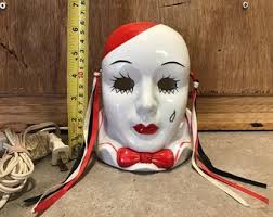 Vintage Art Deco Red and White French Pantomime Character Pierrot Mime  Clown Figurine Lamp