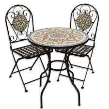 Bistro Garden Table Set Small Round Mosaic 2 Metal Folding Chairs Dining Outdoor Woodlandsetcollectio Metal Folding Chairs Metal Chairs Garden Patio Furniture
