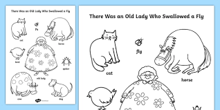 I know an old lady who swallowed a pie printables, old lady who swallowed a fly activities and there was an old lady who swallowed are some main things we will show you based on the post title. There Was An Old Lady Who Swallowed A Fly Words Colouring Sheet